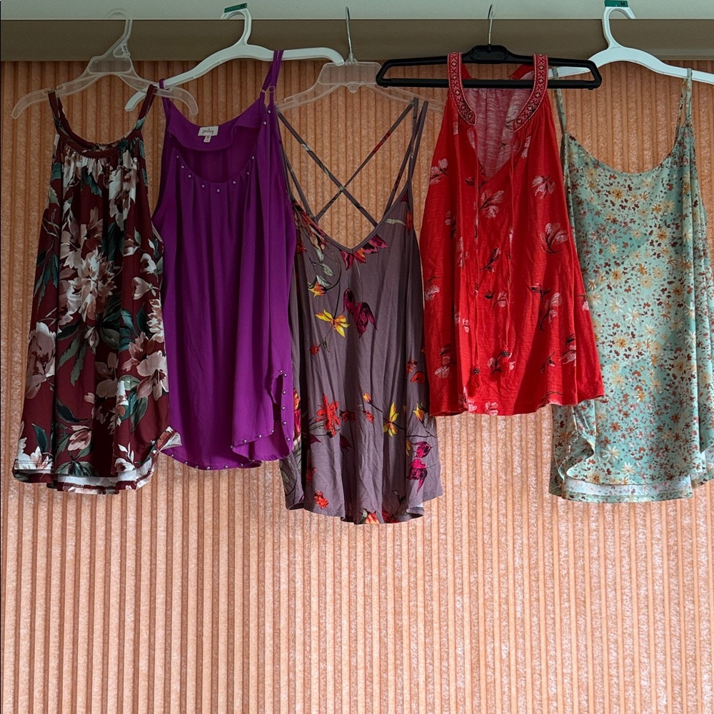 Papermoon Floral and Solid Camisole Collection - Red, Purple, Cream